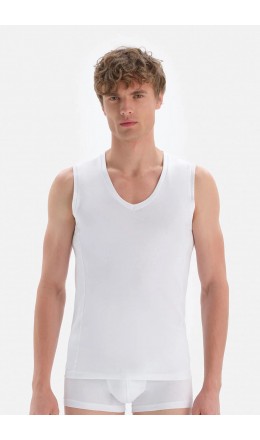 10530 Erkek 2'li Penye V-Yaka Kolsuz T-Shirt Beyaz | nurkonicgiyim.com