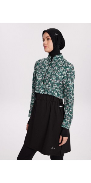 2934 Esila Yeşil Çiçek 5 Parça Tam Tesettür Mayo Takımı nurkonicgiyim