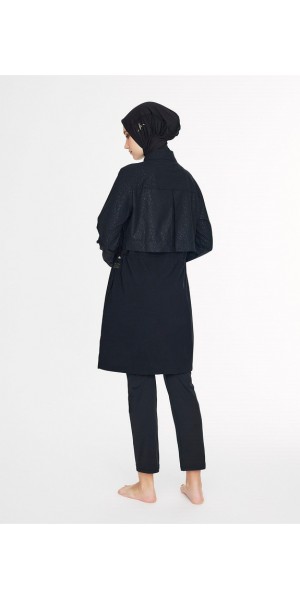 5081 Siyah Vaha Dokulu Kumaş 5 Parça Tesettür mayo nurkonicgiyim