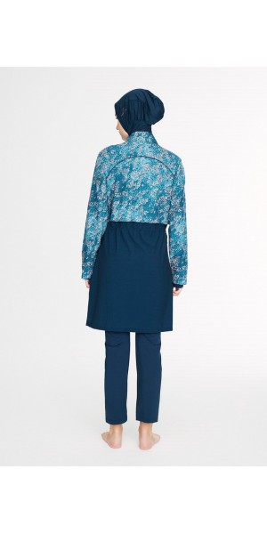 5088 Lacivert Vaha Desenli 5 parça Tesettür Mayo nurkonicgiyim