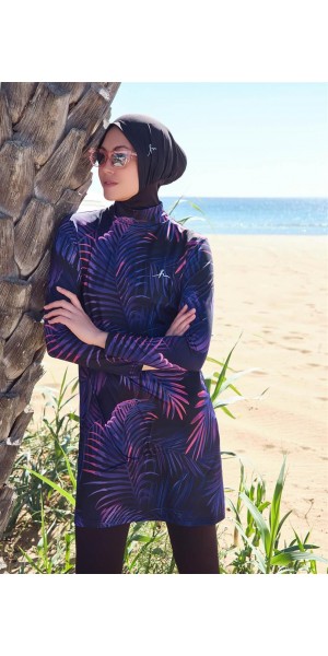 3022 Siyah Elçin Likralı Tesettür Mayo Takımı nurkonicgiyim