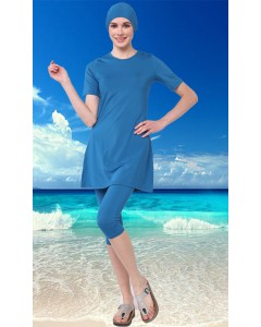 0098 Petrol Kısa Kollu Yarım Kapalı Taytlı Mayo nurkonicgiyim