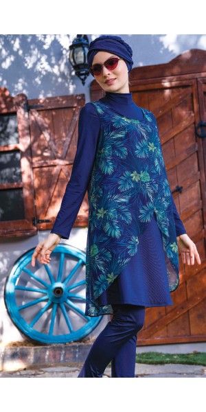 21100 K.Lacivert Likralı Pareolu Tesettür Mayo Takımı nurkonicgiyim