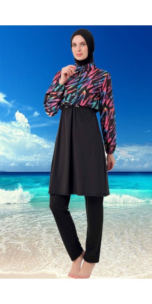 21109 Siyah Dokuma Likralı Tesettür Mayo Takımı nurkonicgiyim