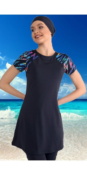 0446 K.Lacivert Kısa Kollu Yarım Kapalı Taytlı Mayo nurkonicgiyim