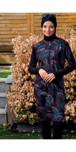 2294 Siyah Büyük Beden Tam Kapalı Tesettür Mayo nurkonicgiyim