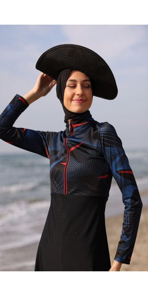 2155 Siyah Likralı Tesettür Mayo Takımı nurkonicgiyim