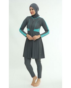 2163 Antrasit Likralı Tesettür Mayo Takımı nurkonicgiyim