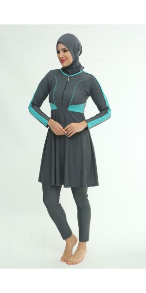 2163 Antrasit Likralı Tesettür Mayo Takımı nurkonicgiyim