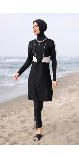 2163 Siyah Likralı Tesettür Mayo Takımı nurkonicgiyim