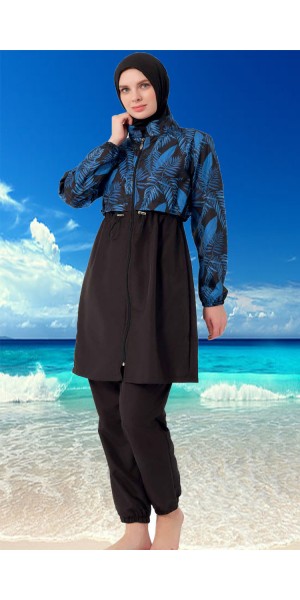22156 Siyah Dokuma Tesettür Mayo Takımı nurkonicgiyim