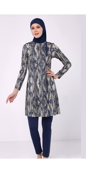 2303 K.Lacivert Likralı Tesettür Mayo Takımı nurkonicgiyim
