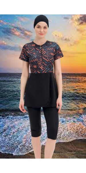 2312 Siyah Yarım Kapalı Taytlı Mayo nurkonicgiyim