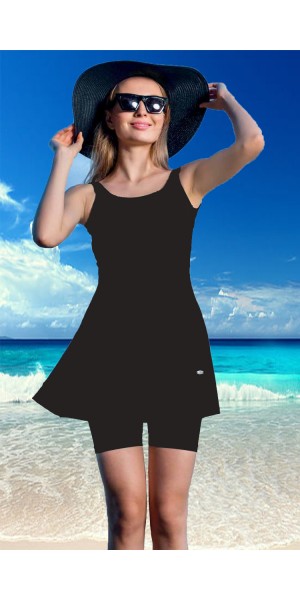 24115 Siyah Elbise Taytlı Mayo nurkonicgiyim