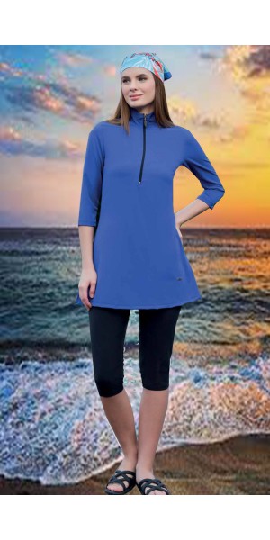 3411 Saks Yarım Kapalı Taytlı Mayo nurkonicgiyim